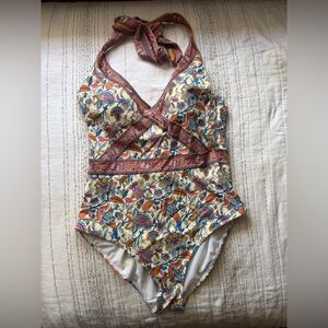 Porto V Neck BODEN Floral Halter One-Piece Swimsuit